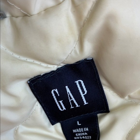 Gap Down Parka Silver Satin Fur Hood Utility Pockets Puffer Coat Jacket L - Picture 5 of 7